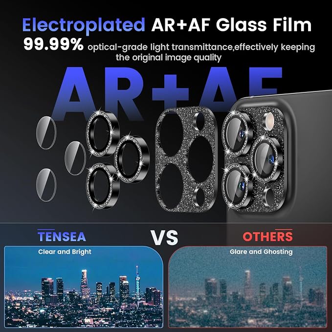 Tensea for iPhone 16 Pro Max/16 Pro/14 Pro Max/14 Pro Camera Lens Protector | Metal Bling Aluminum Alloy Tempered Glass Cover Camera Screen Protector Accessories, Case Friendly - Image 3