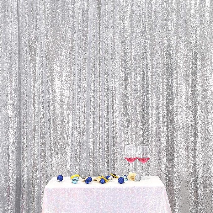 Poise3EHome Silver Sequin Backdrop, 20Ft x 10Ft Glitter Photography Background Curtains for Party Baby Shower Wedding Birthday Christmas Thanksgiving Halloween Decoration by Poise3EHome