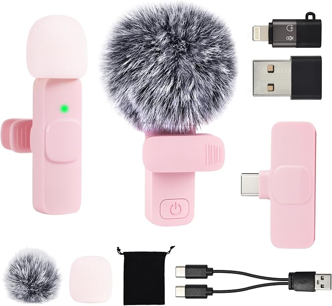 Mini Microphone for iphone Android Phone Tablet ipad PC, Usb C Wireless Lavalier Pink Mic for Video Recording Vlogging Youtube Tiktok Podcast Interview content creators, Clip on Tiny Microphones by Unknown