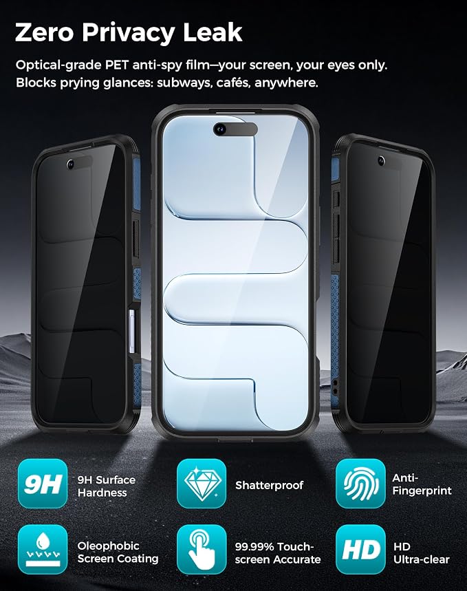 Goton 3 in 1 for iPhone Air Case with Privacy Screen Protector Blue | Glass Camera Lens Protector,Compatible for MagSafe,Invisible Kickstand, Shockproof Phone Cover for iPhone 17air - Image 5