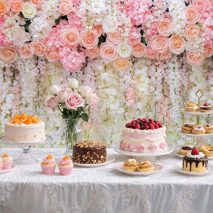 7x5ft Pink Rose Flower Wedding Photography Backdrop Spring Floral Photography Backdrop Valentine's Day Mother's Day Girl Birthday Baby Shower Wedding Bridal Party Banner Photo Booth Props Background - Image 2
