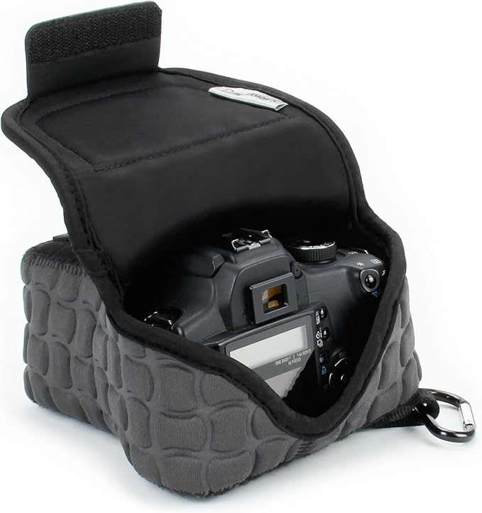 USA Gear Camera Sleeve (Medium) for Compact SLRs Compatible with Canon EOS R100 Nikon Z30 Sony ZV-E10, and more - Padded Neoprene DSLR Case with Zipper Accessory Pocket & Belt Loop (Deluxe Gray) by USAGEAR