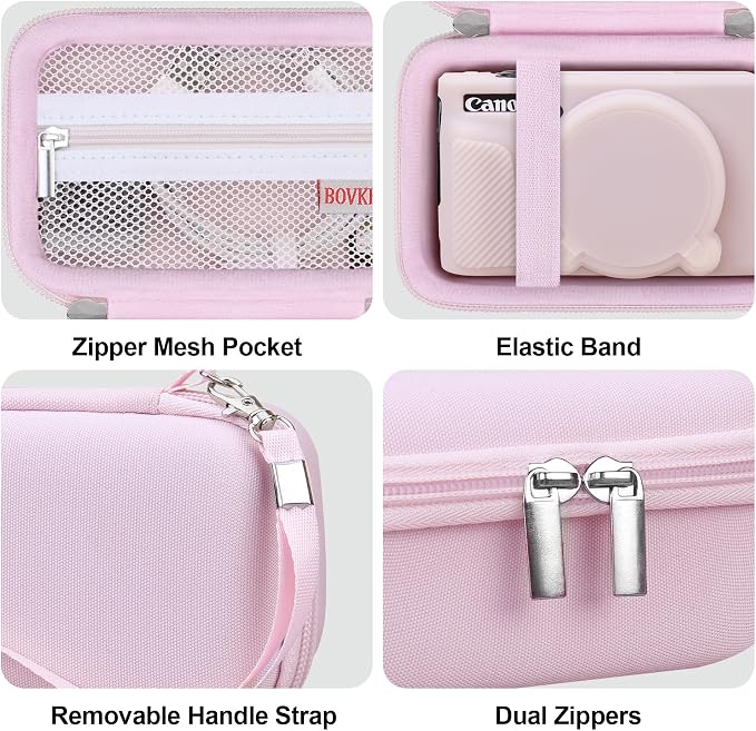 BOVKE Hard Case+Silicone Cover for Canon PowerShot SX740 Camera, Jelly Pink | SX740 SX730 Digital Camera Shockproof EVA Storage Bag & Soft Silicone Protective Case with Removable Lens Cover, Wrist Strap - Image 5