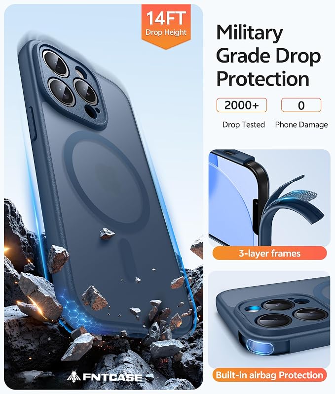 FNTCASE for iPhone 13 Pro Max Case, Fit for Magsafe, Full Camera Protection | Translucent Matte Magnetic Phone Back, 14FT Military Grade Drop Proof, Slim Shockproof Protective Cover, Blue - Image 5