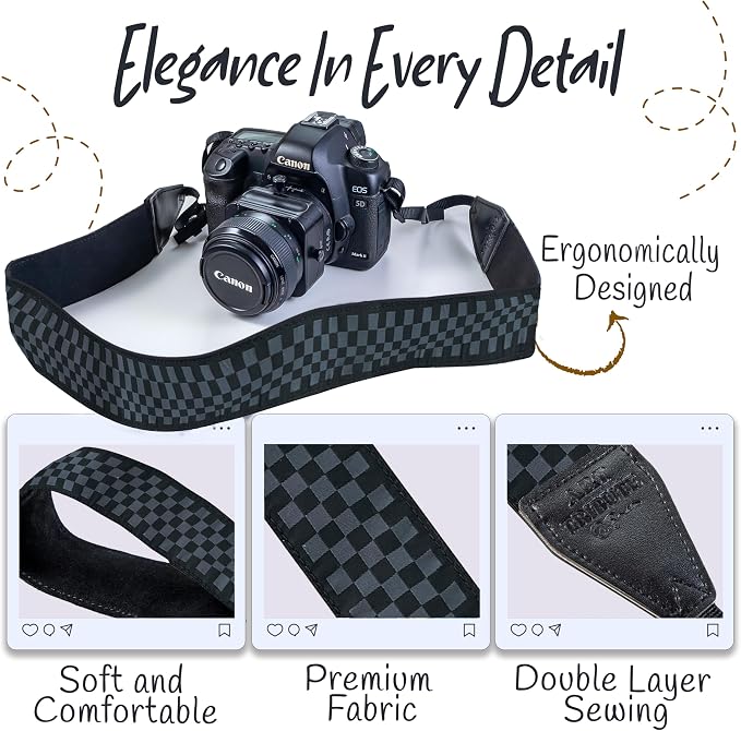 Art Tribute Camera Strap - Shoulder, Crossbody & Neck Camera Strap for Photographers, Fits All Cameras, Canon Nikon Sony Fujifilm, Padded Strap W/Quick Release, Embroidered Cotton & Leather Ends - Image 3