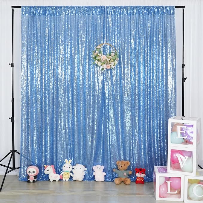 Poise3EHome 6FT x 8FT Sequin Photography Backdrop Curtain for Party Decoration, Baby Blue - Image 5