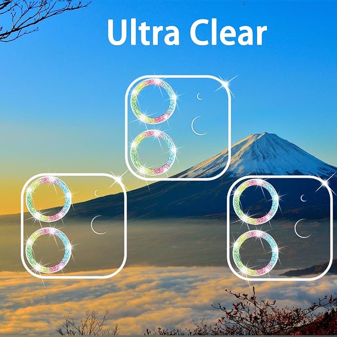 Dengduoduo 3 Pack Tempered Glass Camera Lens Protector for iPhone 12 6.1" Bling Glitter Sparkle, Ultra HD, 9H Hardness, Anti-Scratch, Case Friendly, Easy to Install [No Affect on Night Shots] - Image 4