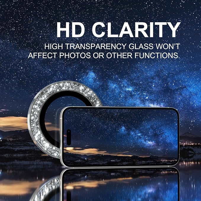 Choiche for iPhone 16/16 Plus Camera Lens Protector Bling, Glitter-Silver | Ultra HD, 9H Tempered Glass Camera Cover Screen Protector Metal Individual Ring Decoration Accessories, 2-Lens, 6.1/6.7-inch - Image 5