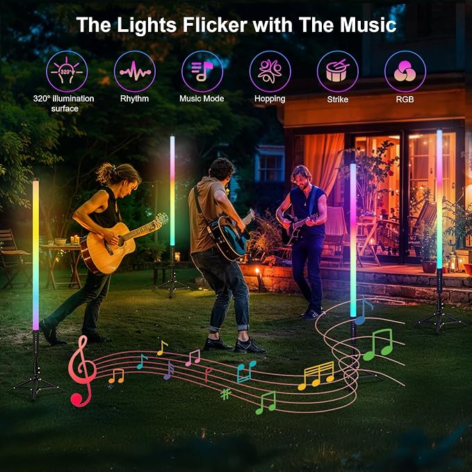 2 Pack 3ft RGB Tube Light Portable 5000mAh Battery Powered LED Light Stick with Stand, Music Sync, Ambient Lighting for Video Studio Photography DJ Bar Stage Club Party Wedding Gaming Rooms - Image 3