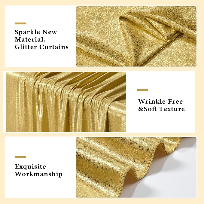 Outpain 30x10ft Gold Sequin Backdrop Curtains, Wrinkle Free Glitter Backdrop Drapes for Wedding Parties Photography Stage Decor, Non-Shedding 6 Panels Set (5x10ft Each) - Image 3
