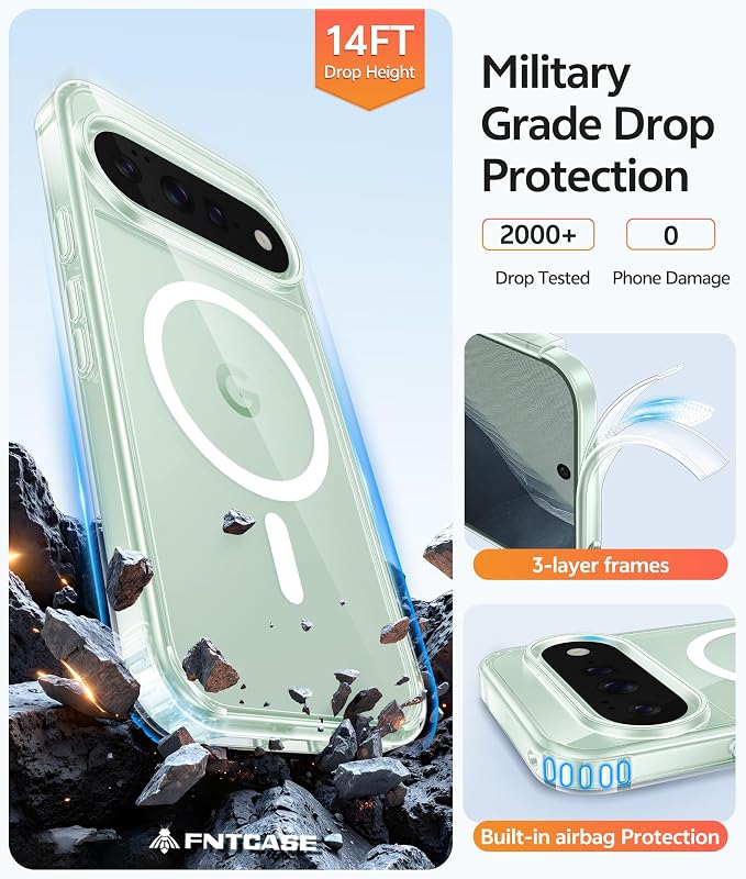 FNTCASE for Google Pixel 11 Pro Case / Pixel 11 Case, with Screen Protector | Fit for Magsafe, Anti Yellowing Clear, 14FT Military Grade Drop Protection, Shockproof Protective Phone Cover, Transparent - Image 5