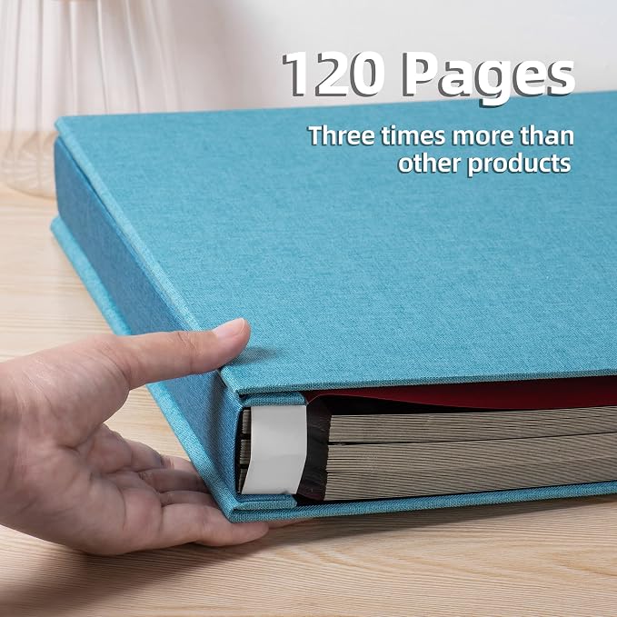 Large Photo Album Self Adhesive 4x6 5x7 3x5 8.5x11 Scrapbook Magnetic DIY - 13 x 12.8 Inches, 120 Black Sticky Pages, Linen Cover (Sky Blue) - Image 4