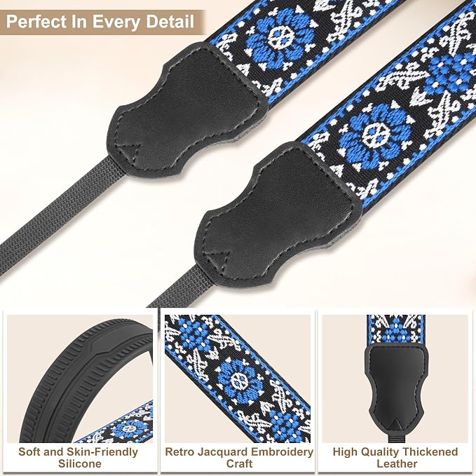 FIEIL Neck Strap Silicone Camera Straps - Padded Camera Strap, 1.5" Wide Adjustable Nylon Shoulder Strap - Compatible with Canon, Nikon, Sony, and More DSLR and Mirrorless Cameras (Blue) - Image 5