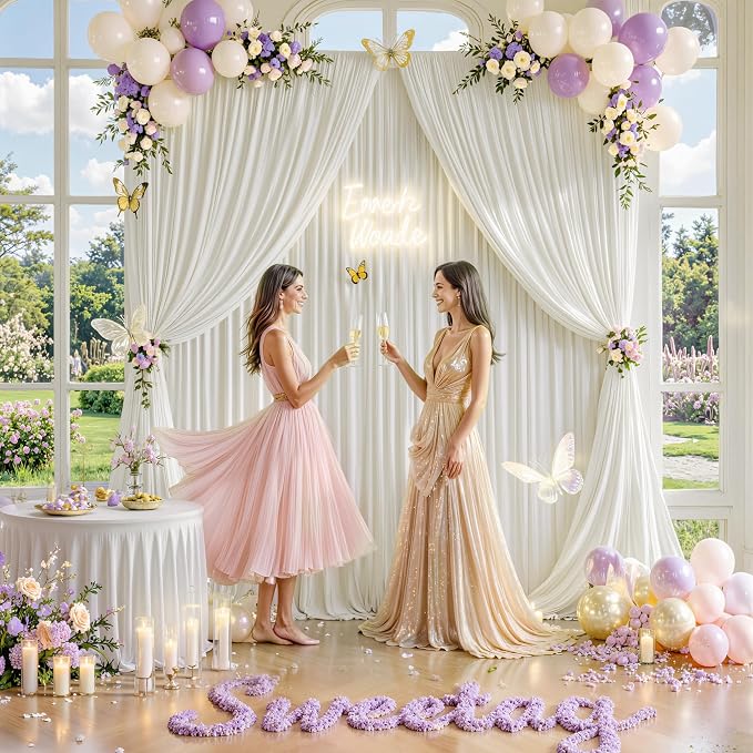 60 ft x 10 ft Wrinkle Free Ivory Backdrop Curtain for Parties, 12 Panels 10ft Polyester Ivory Photo Backdrop Drapes for Graduation Birthday Wedding Party Stage Curtains - Image 7