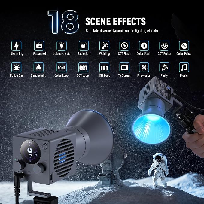 NEEWER 60W Portable RGB LED Video Light Handheld Fill Light, APP/2.4G/Panel Control 18 Scenes 8700Lux/1m 2700-6500K CRI97+ Dimmable COB Continuous Output Lighting for Video Recording Streaming, HS60C - Image 4