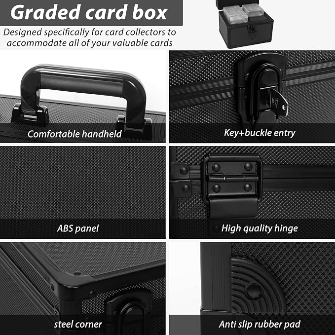 Graded Card Case, Storage Organizer Box for Sports Trading Card Slab Holder | Protable Aluminum Alloy Graded Card Storage Box Compatible with 100 Card Slabs, Sports Trading Card Case Fits PSA, CSG, BGS - Image 4