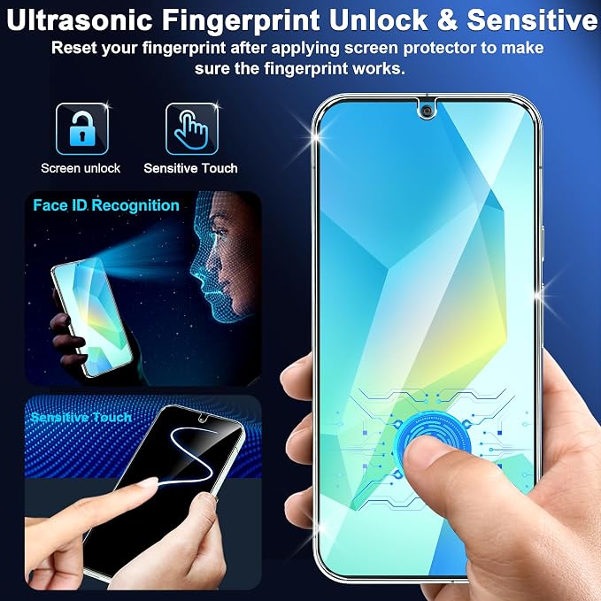 firtstnow 3 Pack for Samsung Galaxy A16 5G Screen Protector Tempered Glass + 3 Pack Camera Lens Protector, Military Grade Shatterproof, 9H Hardness, Fingerprint Unlock, Case Friendly 6.7 Inch - Image 7