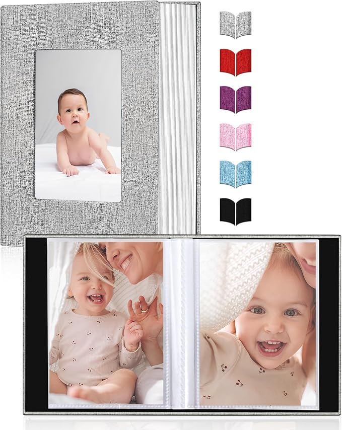 Small Photo Album 4x6,Linen Cover Slide-in Mini Photo Album Book Can Holds 100 4x6 Photos with 50 Black Sheets for Baby Family Pictures Artwork or Postcards Storage (Gray) - Image 2
