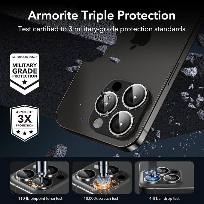 ESR 2 Pack Camera Lens Protector for iPhone 15 Pro Max/15 Pro/14 Pro Max/14 Pro, Ultra-tough HD Individual Lens Protectors, Scratch Resistant, Ultra-thin Tempered Glass, Armorite Series, Clear | Individual Camera Cover, 9H Tempered Glass, Original Came... - Image 3