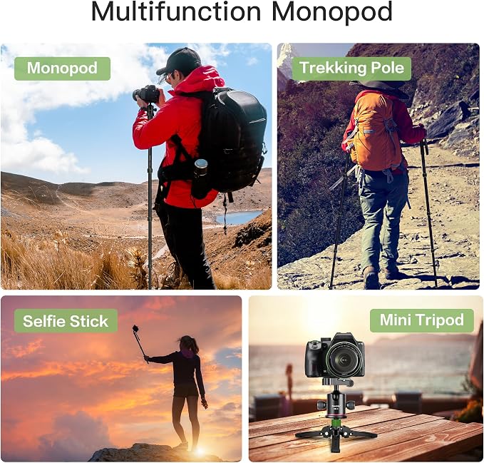 Camera Monopod with Feet, Aluminum Portable Travel Monopod with Removable Tripod Stand Base for DSLR Canon Nikon Sony Video Camcorder (Green) - Image 6