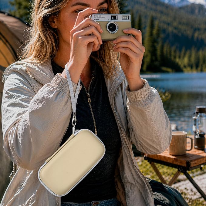 Film Camera Case for Kodak EKTAR H35 H35N Half Frame Film Camera | Camera and 35mm Film Rolls Storage, Mesh Pocket for Small Accessories, Travel and Home Organization; Slim, Beige, Case Only - Image 8