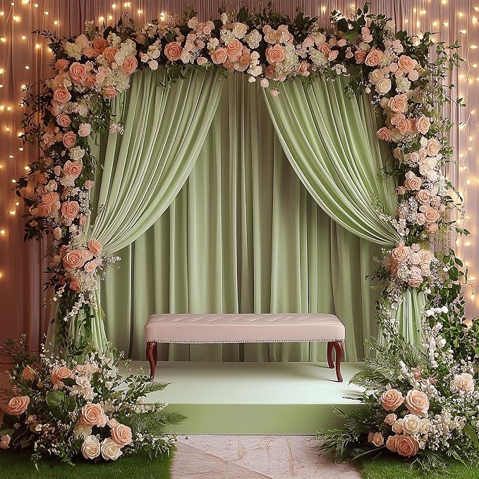 ESGOTBME 30x10ft Wrinkle Free Sage Green Backdrop Curtain for Parties Soft Fabric Drapes Wedding Curtain Backdrop for Birthday Party Decorations Background for Photography 5x10ft, 6 Panels - Image 3