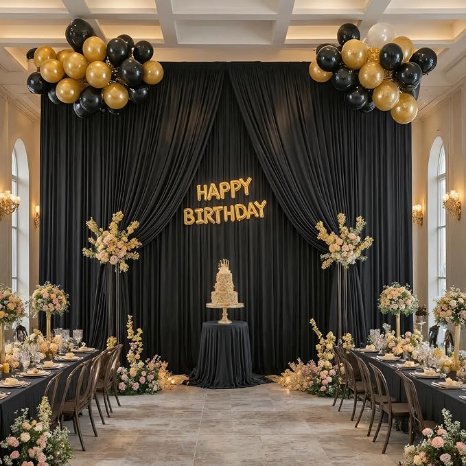40ftx10ft Wrinkle Free Black Backdrop Curtain for Parties 8 Panels 5x10ft Silky Polyester Photo Backdrop Drapes Back Drop Cloth Drapery for Wedding Birthday Background Photography Photoshoot Decor - Image 9