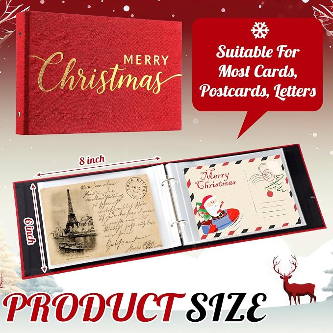 Spiareal Christmas Greeting Card Organizer Set 6 x 8 Inches Photo Binder Album Post Card Holder Storage 100 Pages Stamping Photo Album Display Organization Storage for Memory Greeting Post Gift - Image 2