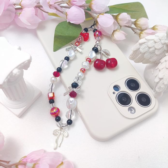 cioatu Phone Charms Cute Cherry Butterfly Cell Phone Lanyard Strap Wrist Strap for Bag Airpods Camera Pendants Decor - Image 5