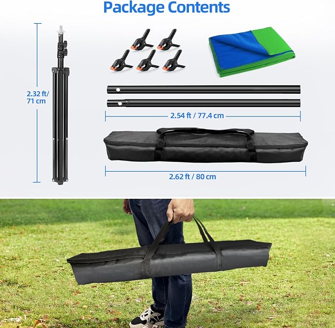Hemmotop Blue Green Screen Backdrop Stand Kit 7x5ft with 6.5x5ft Background | Chromakey Reversible Dual-Color Backdrop, for Streaming, Gaming, Zoom, VR, Video Recording, with 5 Clips and Carrying Case - Image 8
