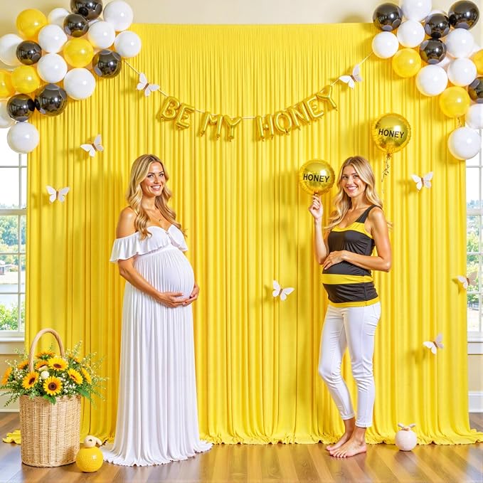 Yellow Backdrop Curtain for Parties Wrinkle Free Lemon Yellow Photo Curtains Backdrop Drapes Fabric Decoration for Birthday Party Wedding Baby Shower 5ft x 8ft,2 Panels by Tao-GePartyDecorations