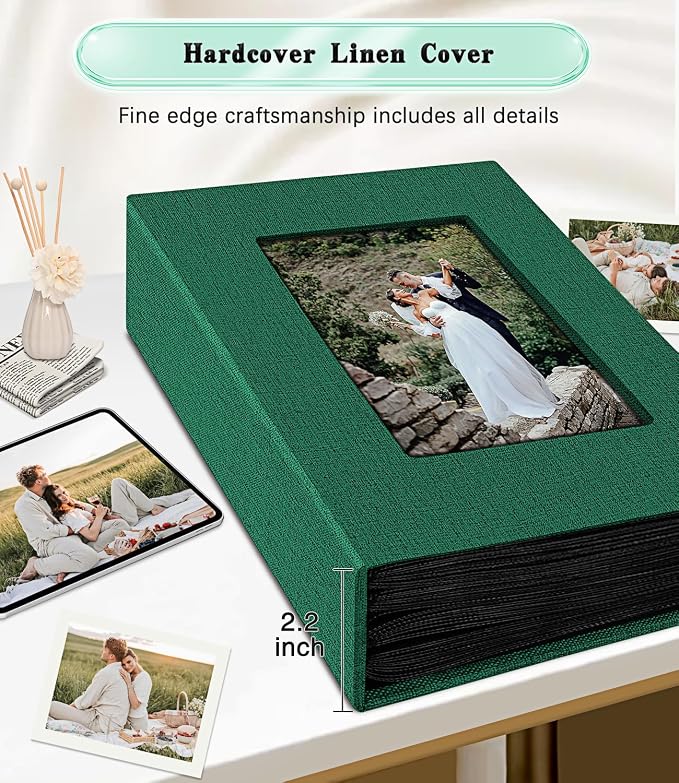 Ejblfe Photo Album 4x6,Linen Cover Slide-in Photo Album Book Can Holds 300 4x6 Photos with 50 Black Sheets for Family,Wedding,Baby and Holiday Pictures (Dark Green) - Image 5
