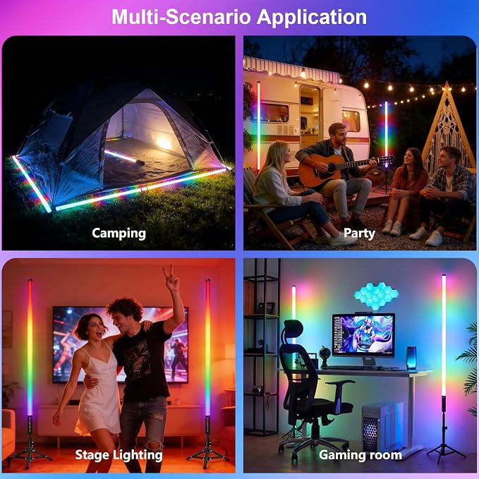 2 Pack 4ft Portable Battery Powered Tube Light 5000 mAh Handheld LED Tube Lights 120cm with Tripods, 500 Vivid Effects, for DJ Lighting, Dance, Photography, Light Painting, YouTube, Night Bar, Party - Image 8
