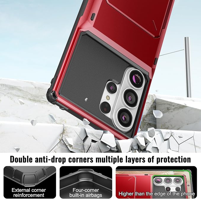 Foluu Wallet Case for Samsung Galaxy S26 Ultra with Card Holder, 5 Credit Hidden Card Slot Flip Cover Dual Layer Protective Hard PC Back & Soft TPU Bumper Case for Galaxy S26 Ultra 2026 (Red) - Image 5