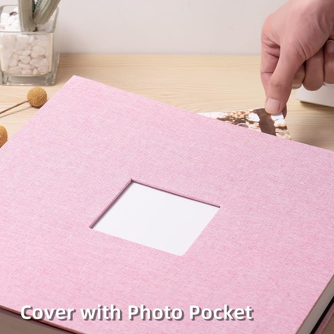 HoneyTolly Large Photo Album Self Adhesive, DIY Scrapbook Album for 600 Photos, 13"x12.6" 120 Pages Linen Cover Memory Book(Pink) - Image 2