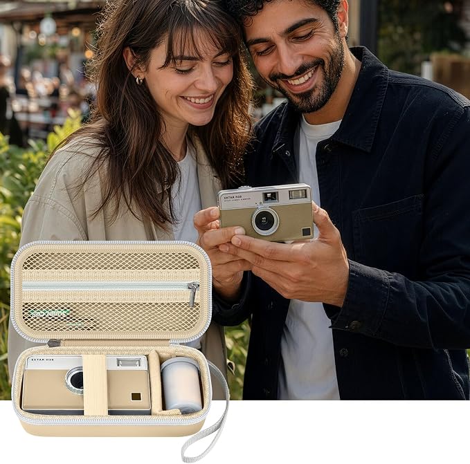 Film Camera Case for Kodak EKTAR H35 H35N Half Frame Film Camera | Camera and 35mm Film Rolls Storage, Mesh Pocket for Small Accessories, Travel and Home Organization; Slim, Beige, Case Only - Image 9