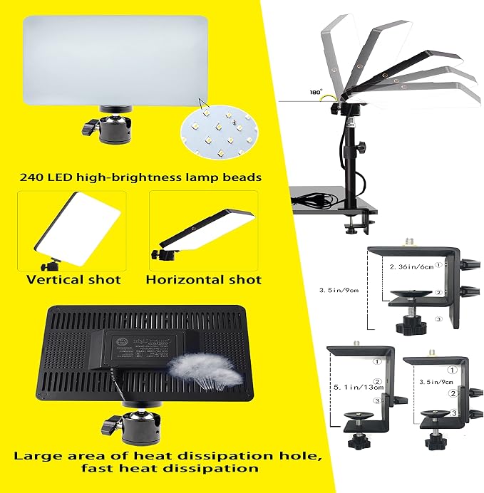 LED Desk Bi-Color Video Light, Key Light with C-Clamp Stand | 2700K-5700K Dimmable, Wireless Remote, Studio Photography Lighting - Image 4