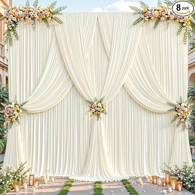 32ftx10ft Wrinkle Free Ivory Backdrop Curtain - 10 Feet Photography Backdrop Drapes, Silky Polyester Back Drop Cloth for Wedding Baby Shower Balloon Arch Background by Unknown