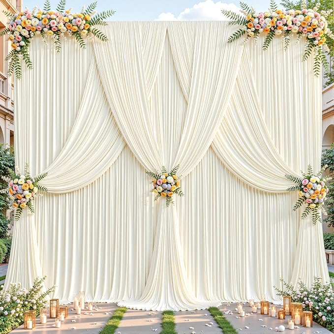 24ftx10ft Wrinkle Free Ivory Backdrop Curtain - 10 Feet Photography Backdrop Drapes, Silky Polyester Back Drop Cloth for Wedding Baby Shower Balloon Arch Background - Image 4