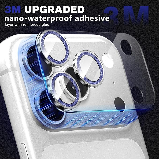 2 Pack for iPhone 17 Pro Max Camera Lens Protector | Bling Tempered Glass 9 Hardness,Anti-Scratch High Definition Camera Screen Protector (Blue) - Image 3