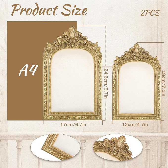 2PCS Vintage Jewelry Display Stand Set Baroque Gold Resin Photo Frame - Image 2