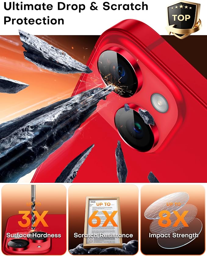 TOCOL Camera Lens Protector for iPhone 14 / iPhone 14 Plus Tempered Glass HD Individual Scratch Resistant Camera Cover Accessories Case Friendly 2 Pack（Red） - Image 4