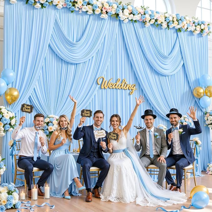 4 Panels Baby Blue Backdrop Curtains for Wedding Party Wrinkle Free Backdrops Curtain Drapes Fabric Decorations Photo Back Drop Cloth for Baby Shower Photography Stage Reception 20ft(W) x 12ft(H) - Image 2