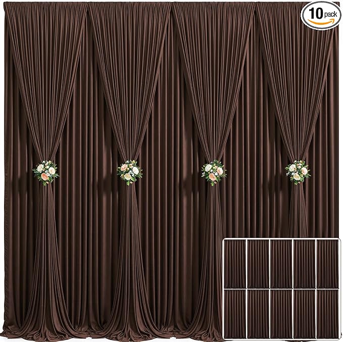 10 Panels Brown Backdrop Curtain for Parties Wedding Wrinkle Free Brown Photo Curtains Backdrop Drapes Fabric Decoration for Birthday Party Baby Shower 50ft(W) x 10ft(H) by Tao-GePartyDecorations