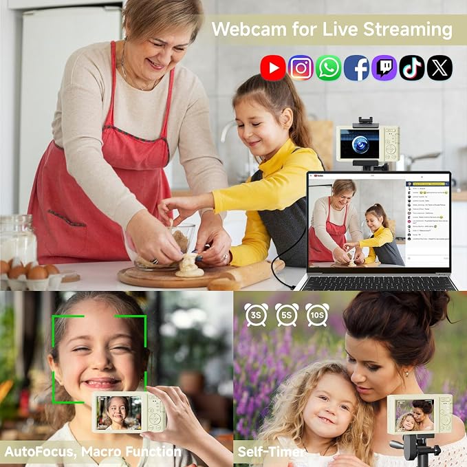 Digital Camera for Teens, 4K 44MP FHD 16x Zoom Point Shoot Camera 64GB Card | Autofocus, Fill Light, Webcam Mode, Continuous Shooting, Time-Lapse, Filters, Easy Operation, Ideal for Beginners Kids - Image 4