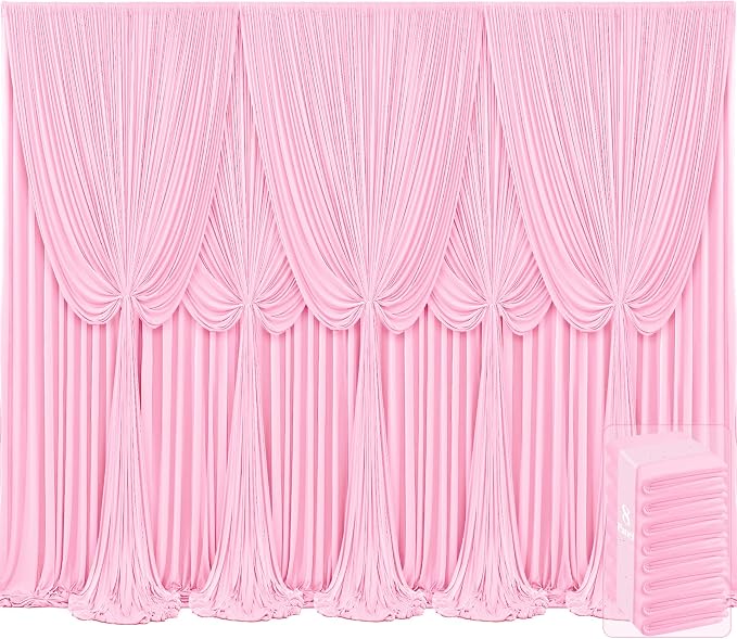 8 Panels Pink Backdrop Curtains for Wedding Party Wrinkle Free Backdrops Curtain Drapes Fabric Decorations Photo Back Drop Cloth for Baby Shower Photography Stage Reception 40ft(W) x 12ft(H) by Tao-GePartyDecorations