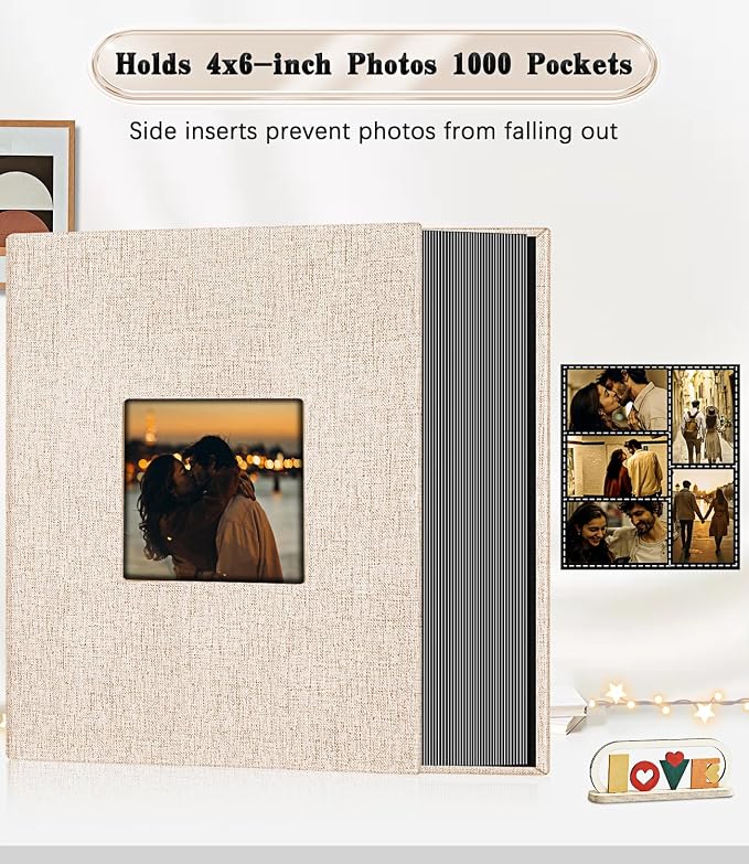 Ejblfe Photo Album 4x6,Linen Cover Slide-in Photo Album Book Can Holds 1000 4x6 Photos with 100 Black Sheets for Family,Wedding,Baby and Holiday Pictures (Beige) - Image 3