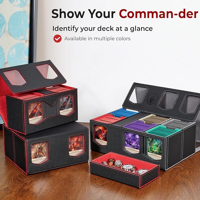 Fabmaker Deck Box Compatible with MTG, Large Capacity Trading Card Storage | Box for Comman-der, 5-in-1 Leather Magnetic Closure Card Box with Token Tray, Card Box Compatible with Magic the Gathering - Image 5