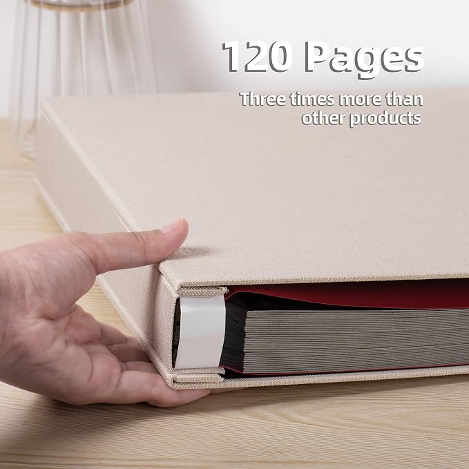 Large Photo Album Self Adhesive 4x6 5x7 8.5x11 Scrapbook Magnetic DIY Scrap Book Length 13" x Width 12.8" 120 Black Sticky Pages Linen Cover DIY Photo Album - Image 4