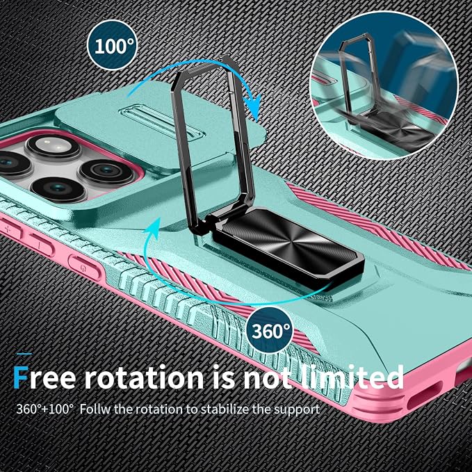 for Moto Edge 2025 Case,with Sliding Camera Lens Cover,HD Screen Protector,360° Rotating Kickstand, Military-Grade Shockproof Protective Cover for Motorola Moto Edge 2025,Mint+Pink - Image 6